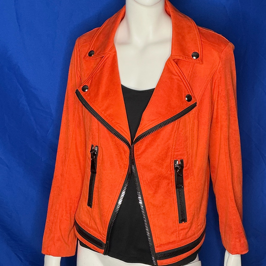Frank Lyman Design Orange Biker Jacket With Black Accents